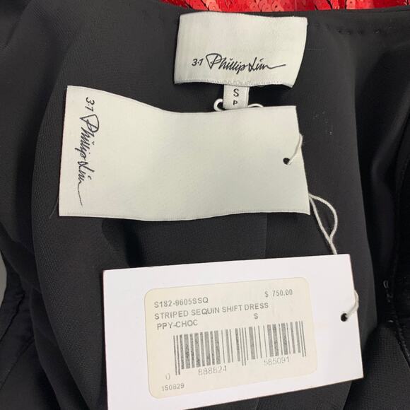 3.1 PHILLIP LIM Size S Red Burgundy Silk Stripe Tank Shift Dress - Picture 4 of 6